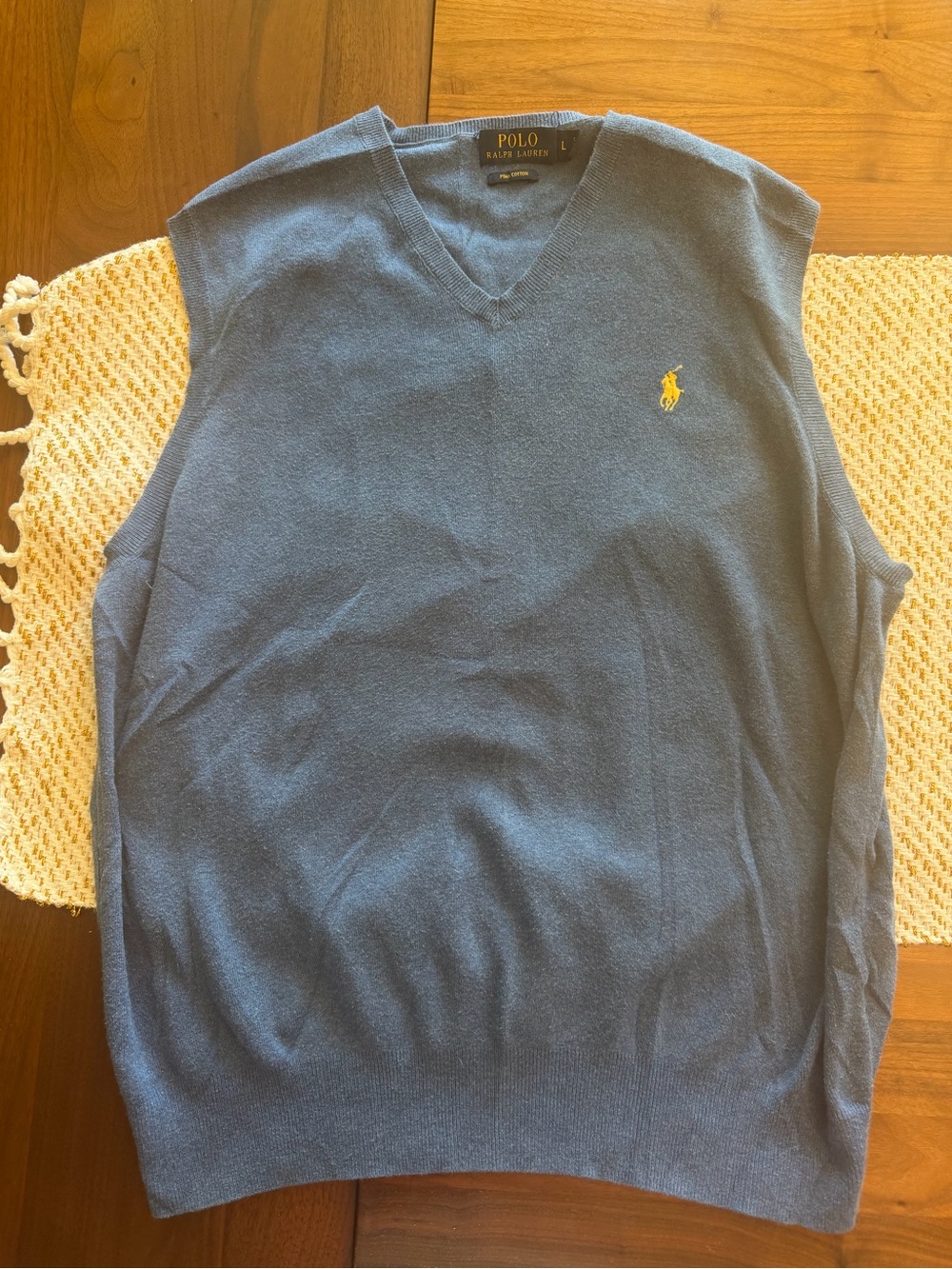 Ralph Lauren Blue V-Neck Sleeveless Sweater Vest with Yellow Pony
